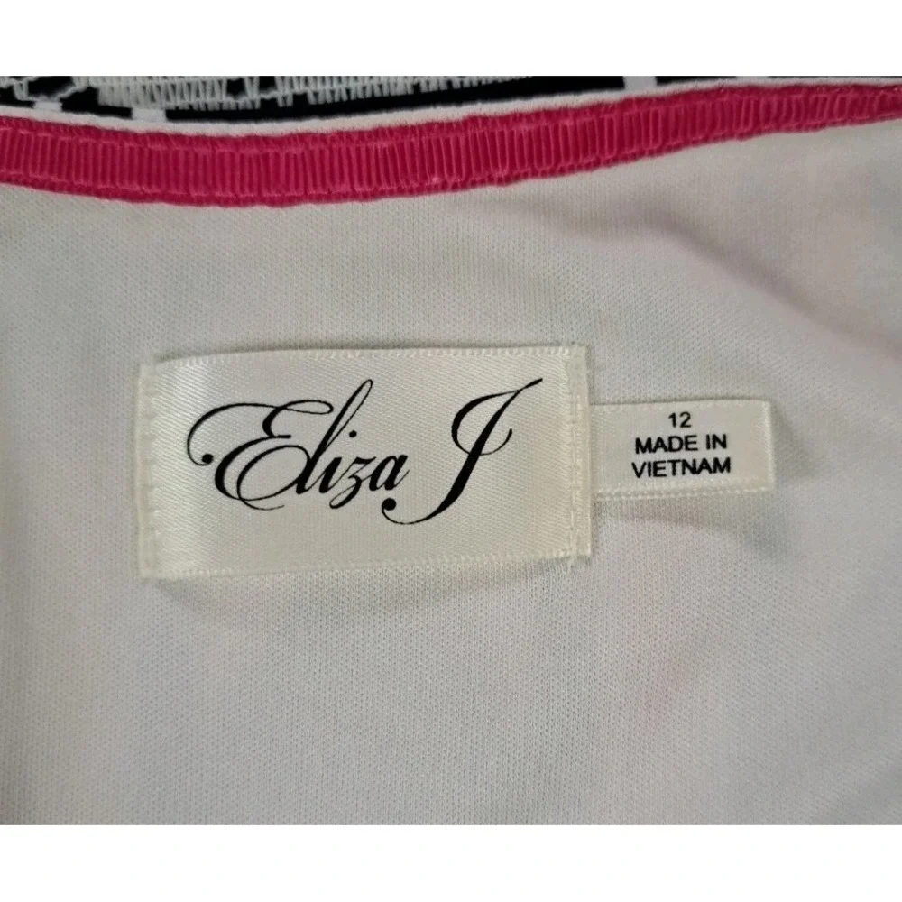Eliza J Shift Dress 12 Abstract Print Artsy Stretch‎ Knit Lined Back Zip Beachy